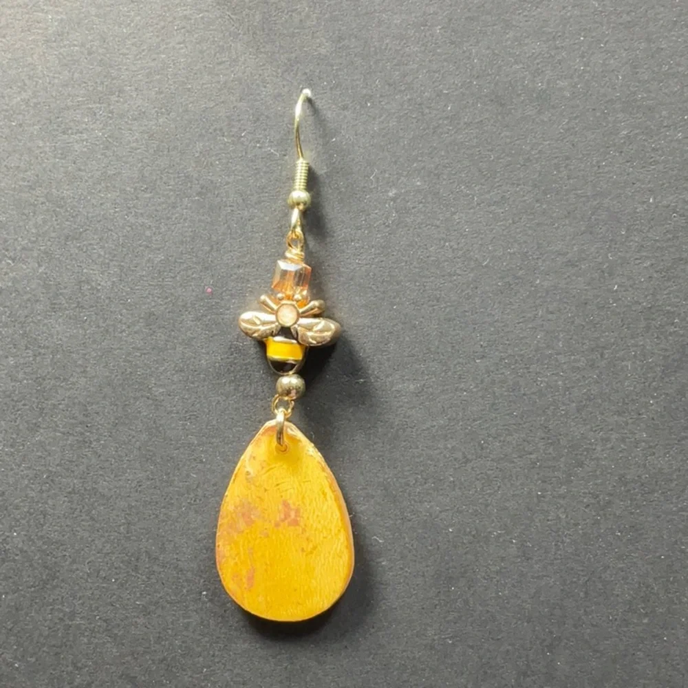 Golden Dangle Teardrop Statement Earrings with Bee Charm